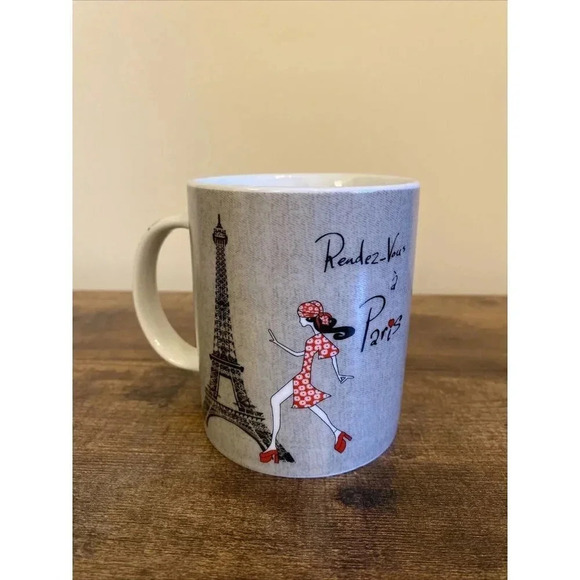 "Rendez-Vous A Paris" France Eiffel Tower French Chic Girl Coffee Mug - Picture 1 of 5